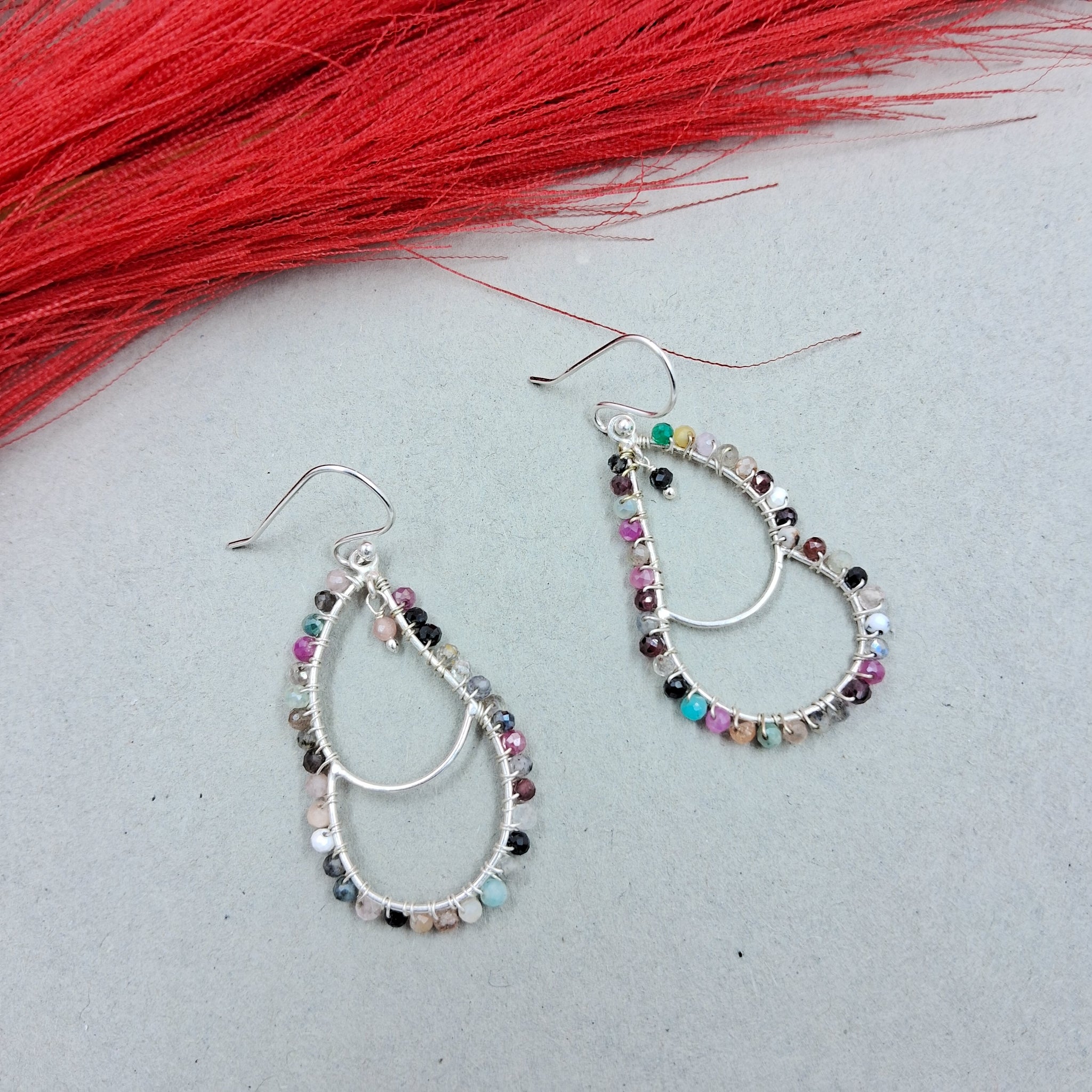 Natural 2-2.5mm Multi Gemstone Handmade 925 Sterling Silver Earrings - Colorful Elegance