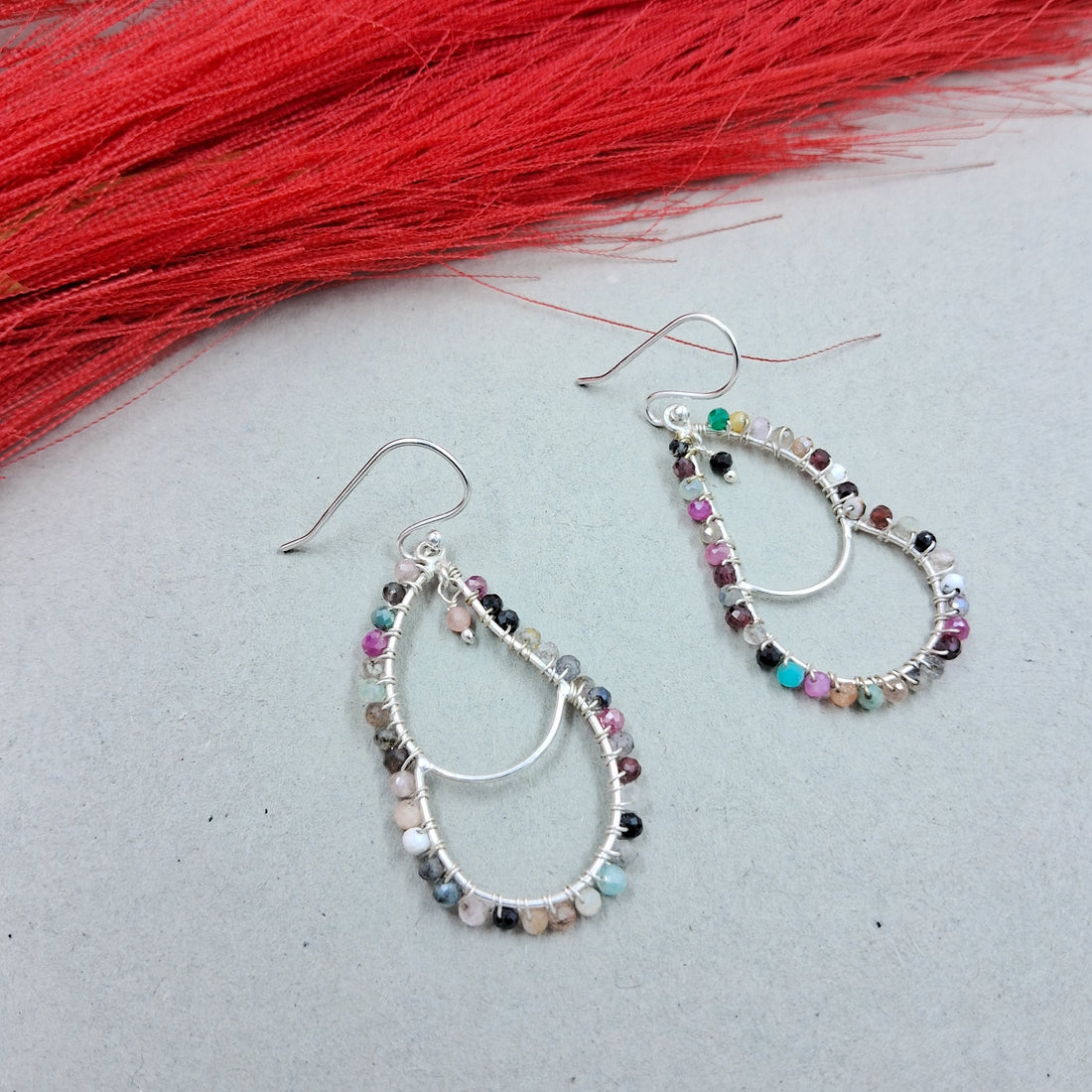 Natural 2-2.5mm Multi Gemstone Handmade 925 Sterling Silver Earrings - Colorful Elegance