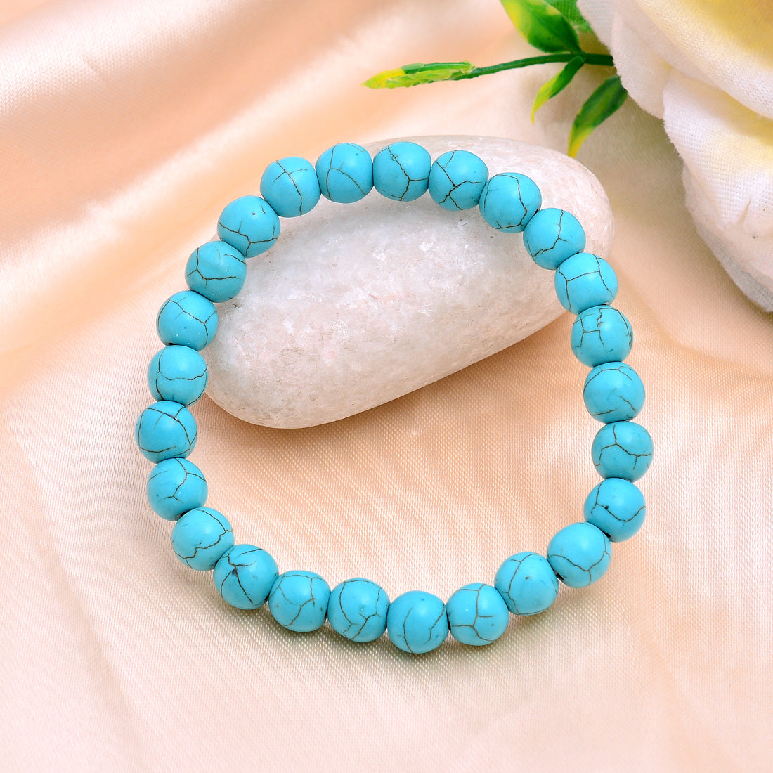 Natural 8mm Turquoise Beaded Adjustable Bracelet - Timeless Elegance