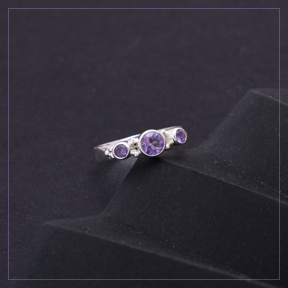 925 Sterling Silver Natural Amethyst Gemstone Ring