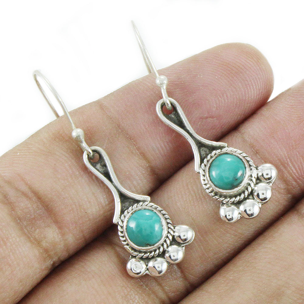 925 Sterling Silver Natural Turquoise Handmade Earrings