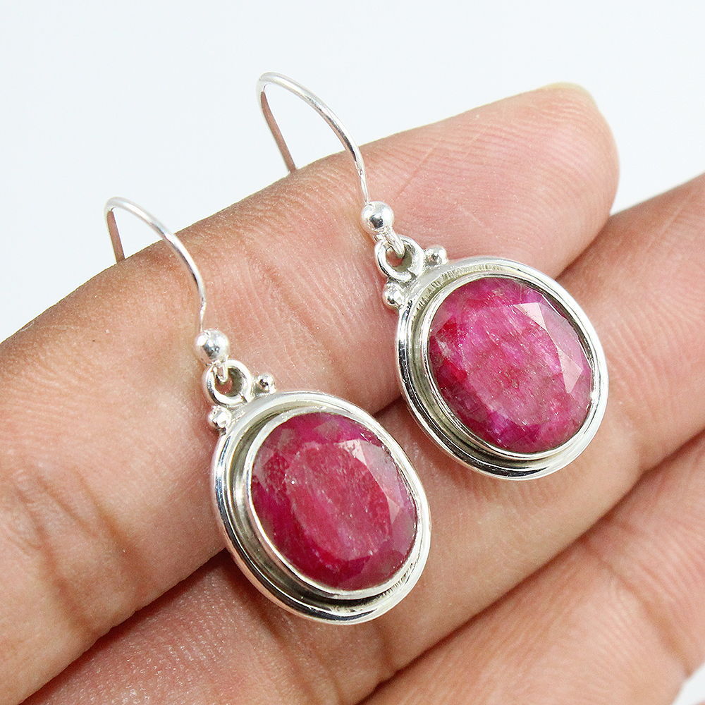 925 Sterling Silver Natural Ruby Earrings - Elegant Red Radiance