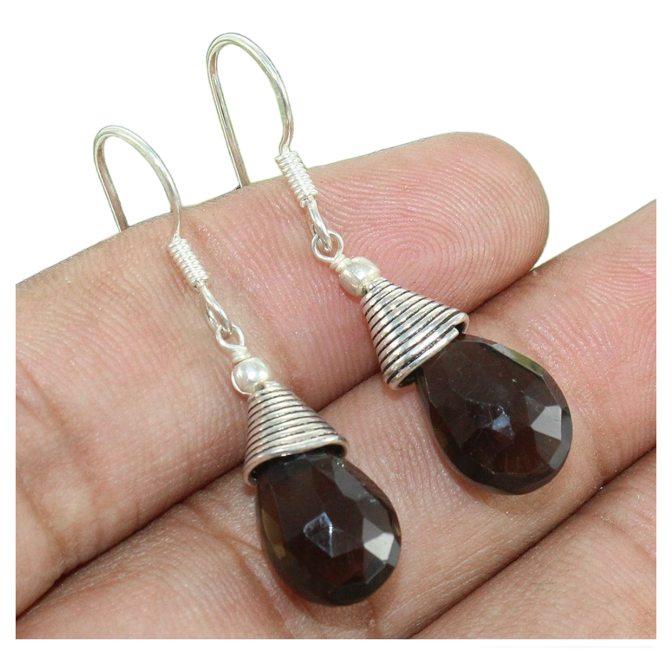 925 Sterling Silver Natural Smoky Quartz Earrings - Subtle Sophistication