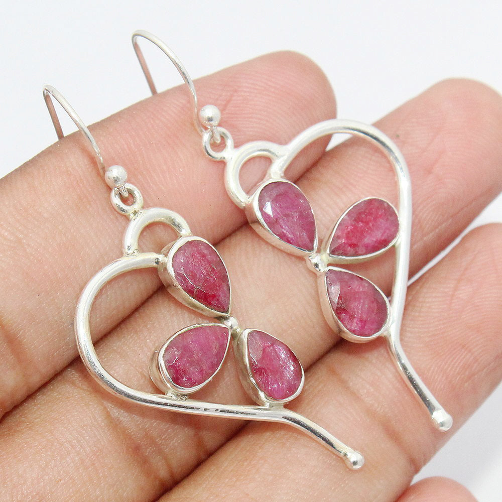 925 Sterling Silver Natural Ruby Earrings - Elegant Red Radiance