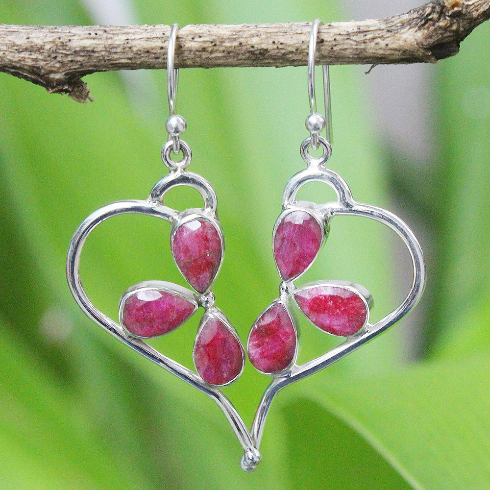 925 Sterling Silver Natural Ruby Earrings - Elegant Red Radiance