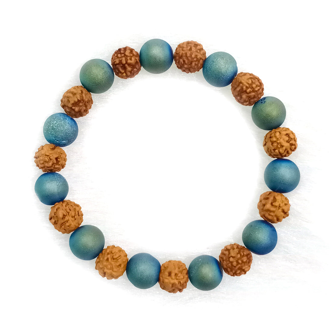 Rudraksha and Blue Druzy Beaded Bracelet - Spiritual Energy & Sparkling Style