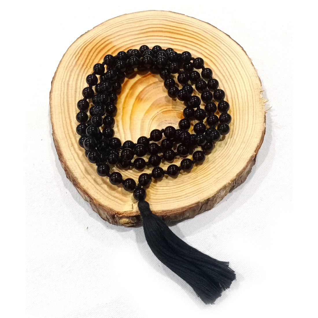 Natural 8mm Black Onyx 108 + 1 Beads Jaap Mala - Protection & Meditation