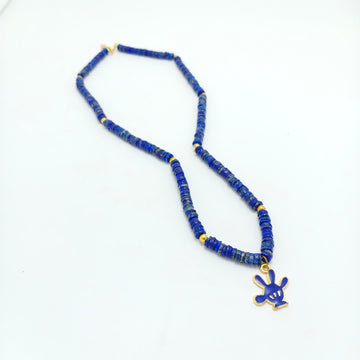 Natural Lapis Lazuli Tyre Beads Necklace with Iconic Pendant