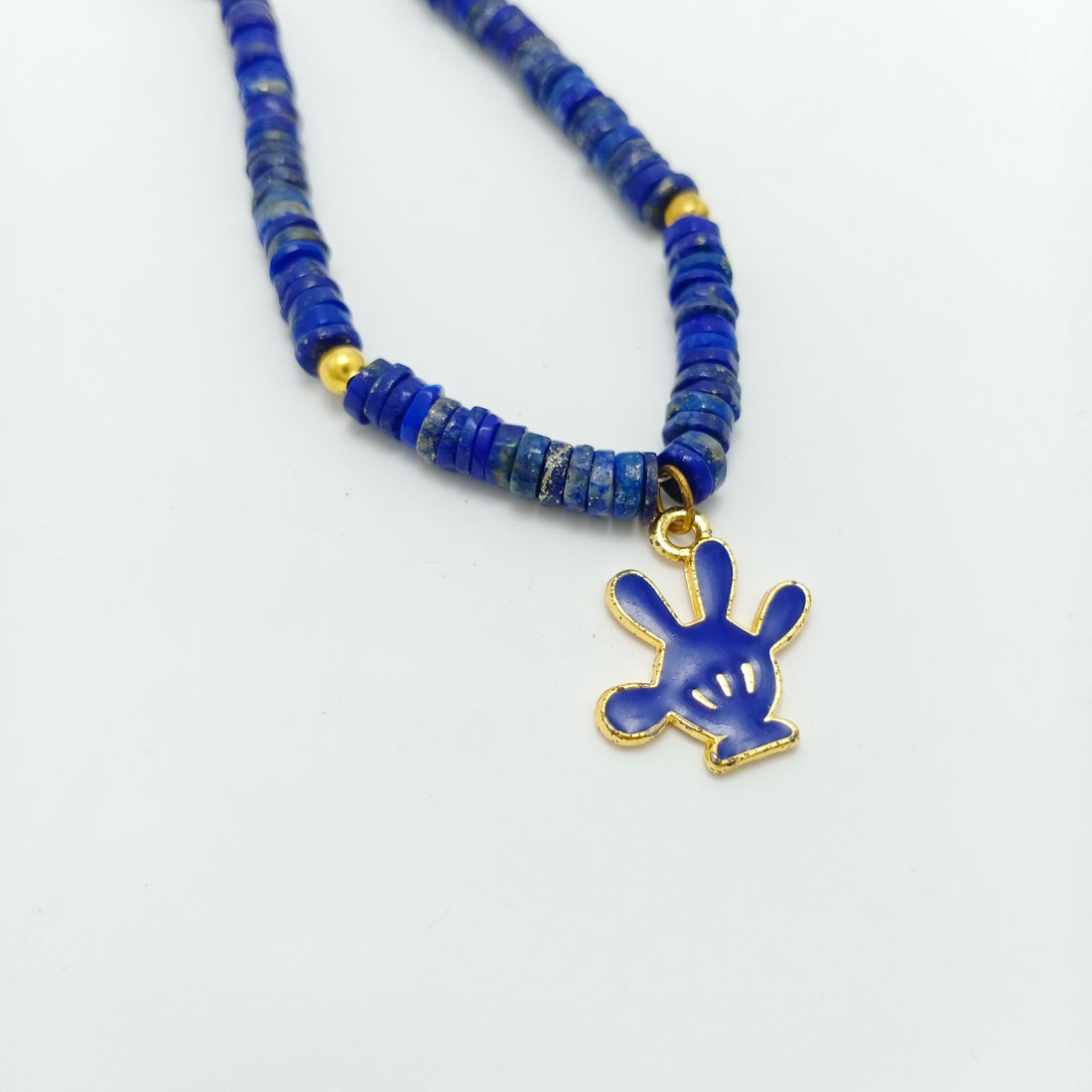 Natural Lapis Lazuli Tyre Beads Necklace with Iconic Pendant