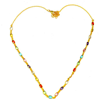 Gold-Plated 925 Sterling Silver Multi-Gemstone Chain Necklace