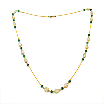 Green Onyx & Mother of Pearl Necklace - 925 Sterling Silver - Gold Plated