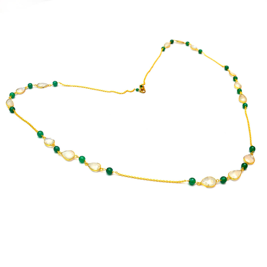 Green Onyx & Mother of Pearl Necklace - 925 Sterling Silver - Gold Plated