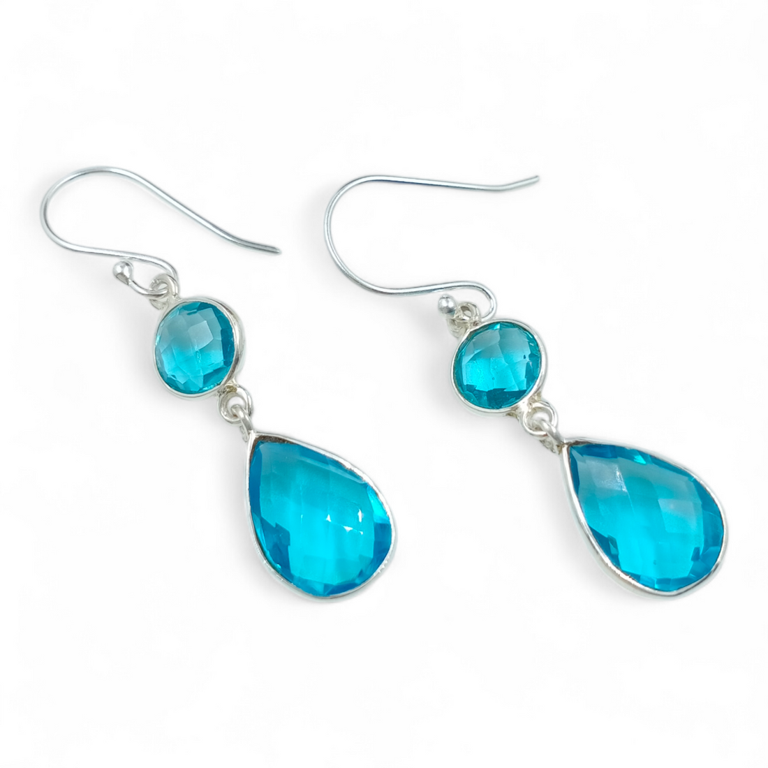 925 Sterling Silver Natural Blue Topaz Gemstone Dangling Earrings - Sparkling Elegance