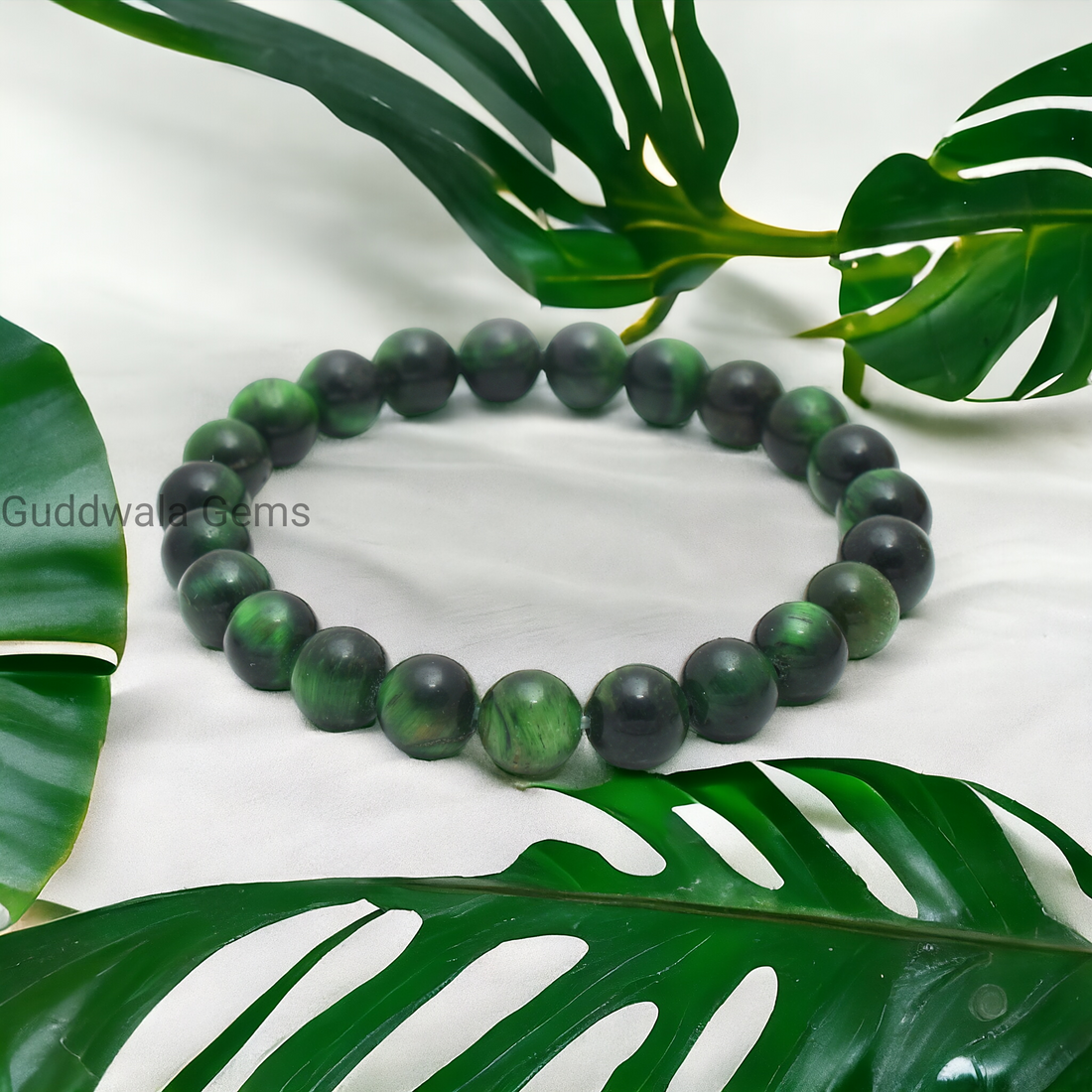 Natural 8mm Green Tiger Eye Beaded Adjustable Bracelet - Vibrant Energy