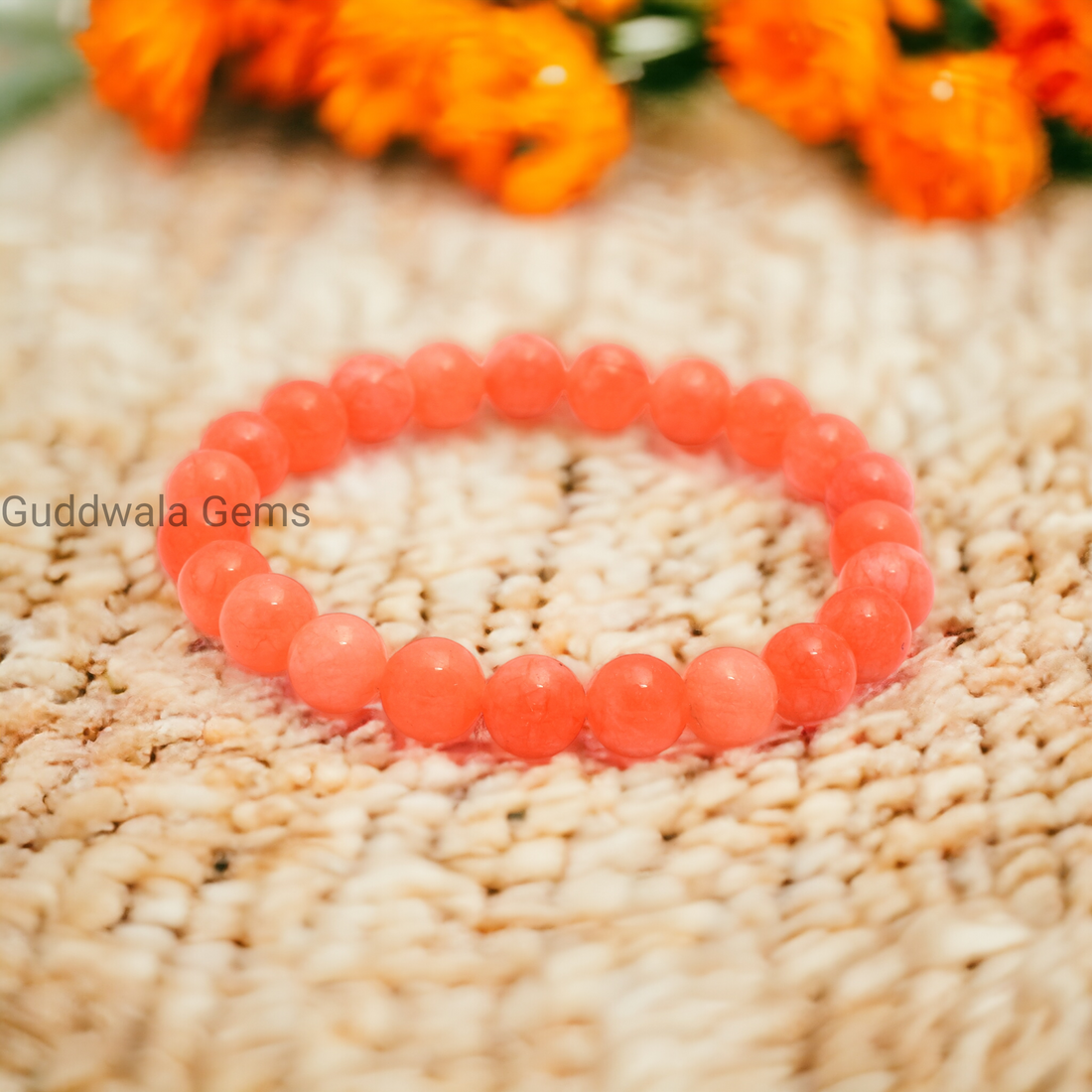 Certified Orange Jade Beaded Bracelet - Vitality & Prosperity