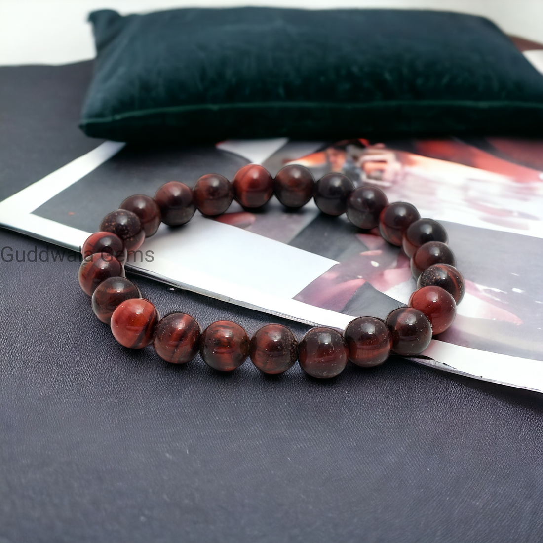 Certified Red Tiger Eye Beaded Bracelet - Courage & Confidence