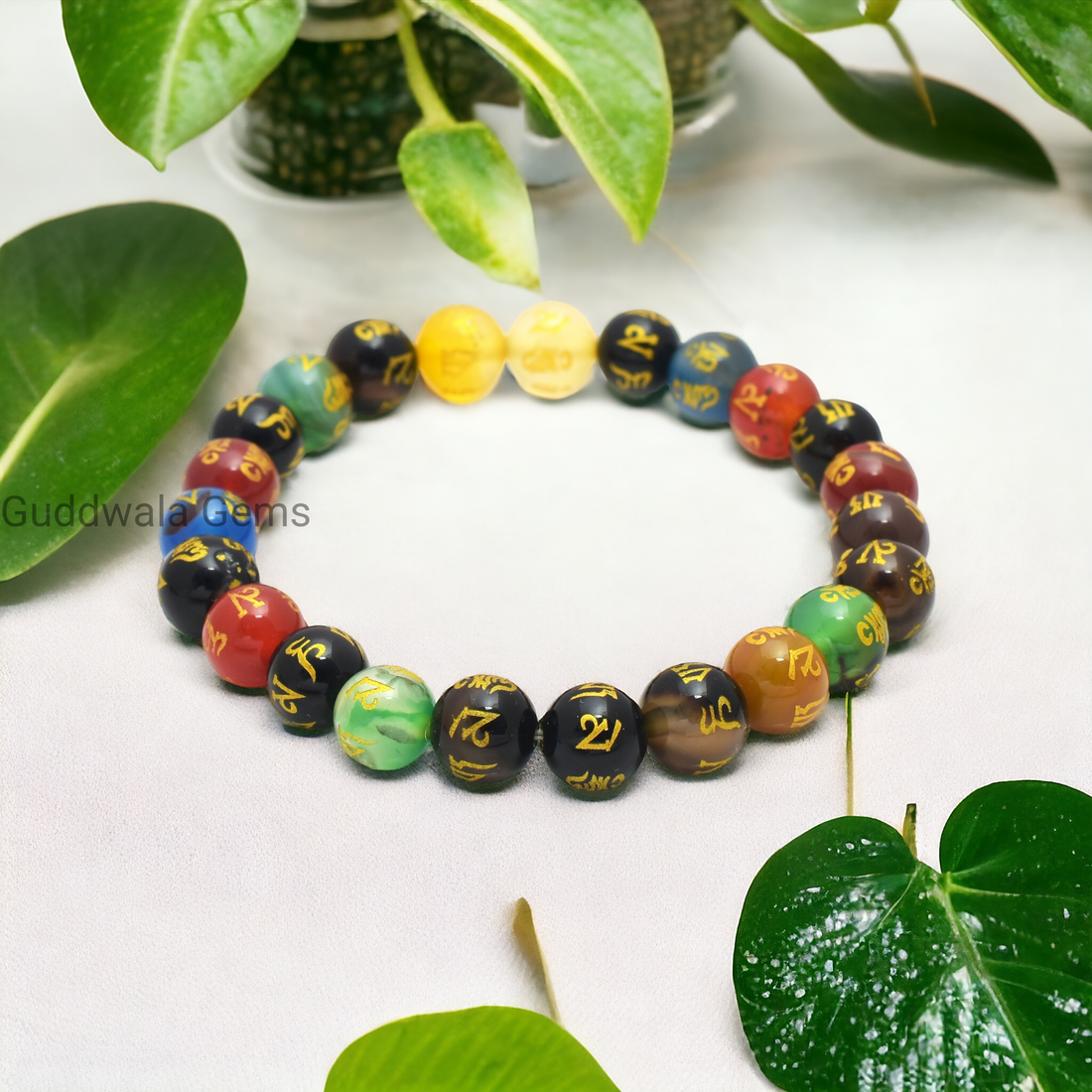 Certified Om Mani Padme Hum Beaded Bracelet - Spiritual Protection & Enlightenment