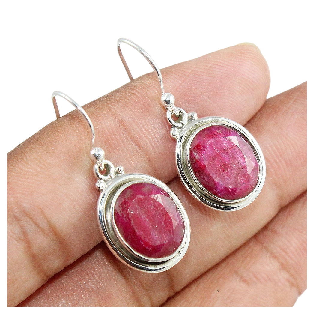 925 Sterling Silver Natural Ruby Earrings - Elegant Red Radiance