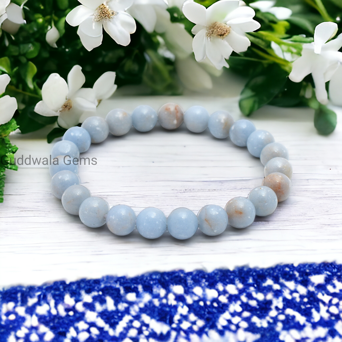 Natural 8mm Angelite Beaded Bracelet - Serenity & Inner Peace